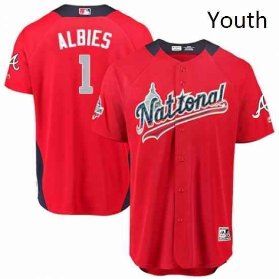 Youth Majestic Atlanta Braves 1 Ozzie Albies Game Red National League 2018 MLB All Star MLB Jersey